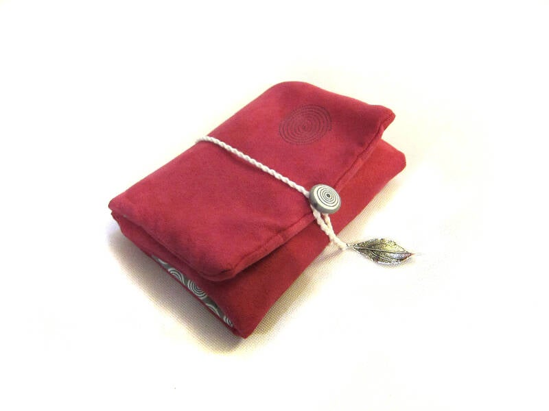 Tabaktasche Wildlederimitat pink mit Stickerei