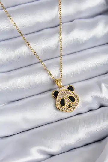 Steel Chain Gold Color Zircon Stone Panda Model Women's Necklace