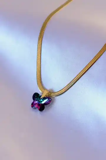 Steel Gold Color Italian Chain Model Colorful Zircon Stone Butterfly Figure Women Necklace
