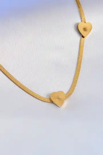 Steel Gold Color Italian Chain Heart Women's Necklace