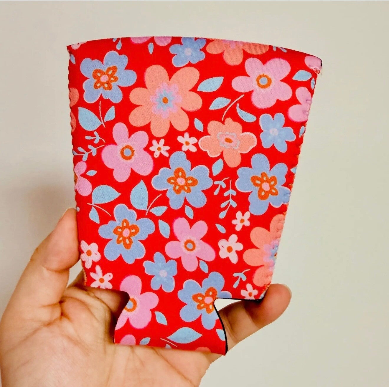 Red Floral Coffee Sleeve-Medium