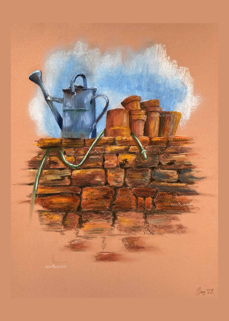 Pastel muur gieter bloempotten