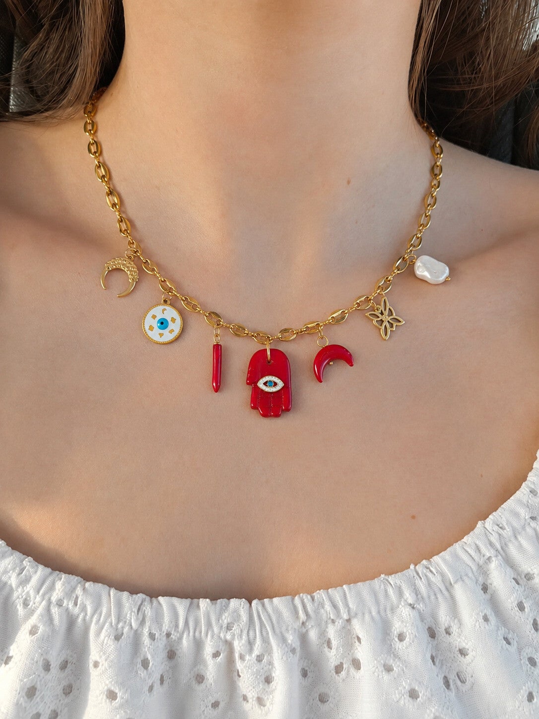 Collar manita Fátima rojo