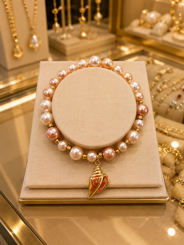 Pulsera perla de río y caracol