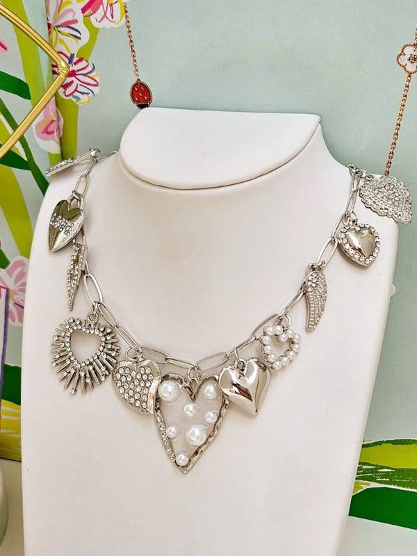 Collar dijes corazón plateado