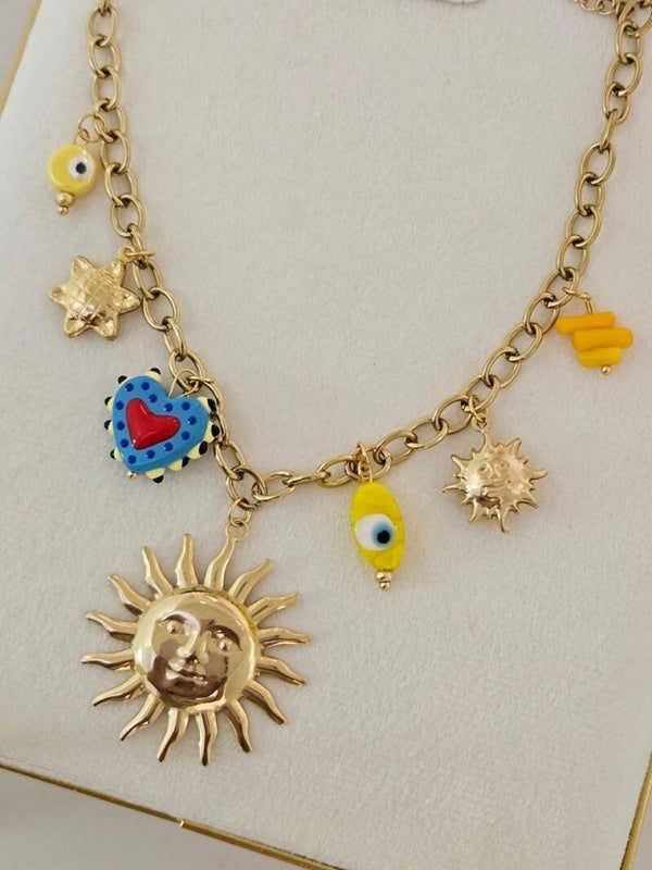Collar sol y corazón azul
