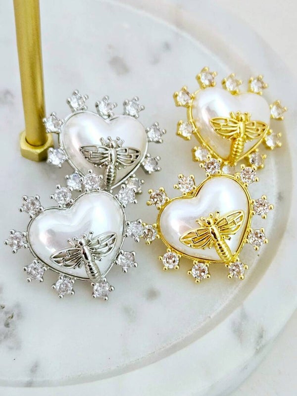 Arete abeja y perla