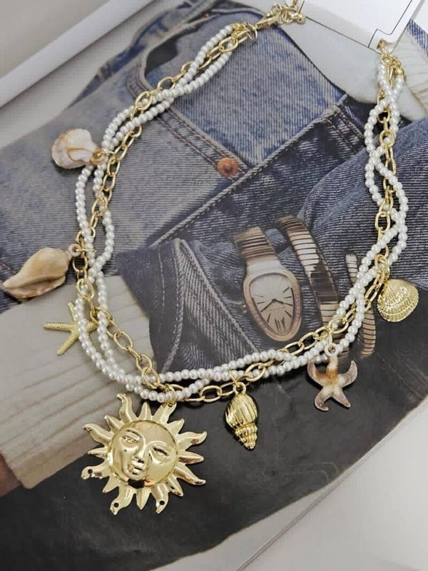 Collar sol doble y Perlas