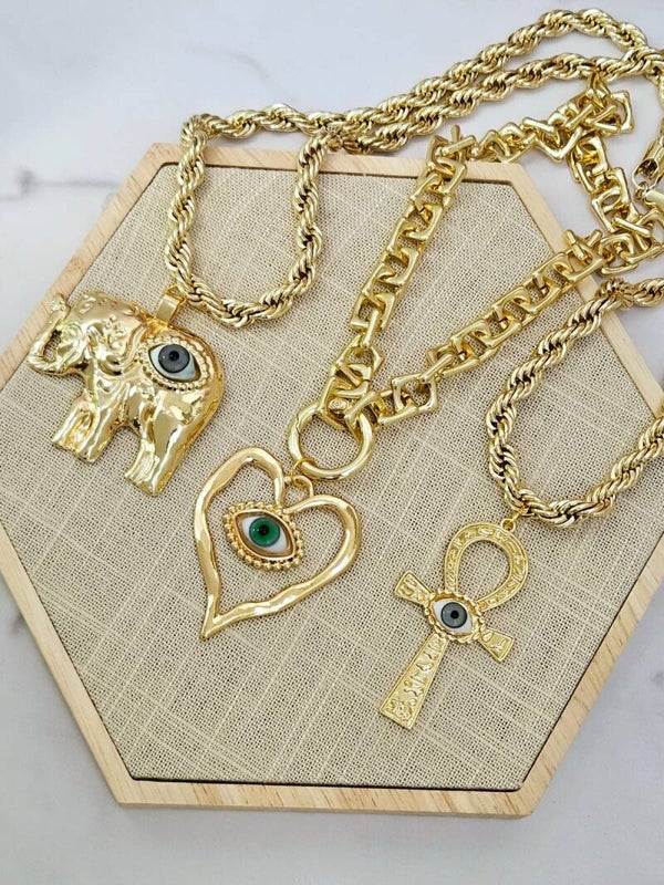 Collar suerte ojo turco (eligue el modelo ) elefante , corazón o llave
