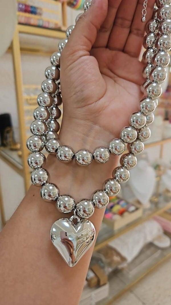 COLLAR PERLAS PLATEADAS DOBLE