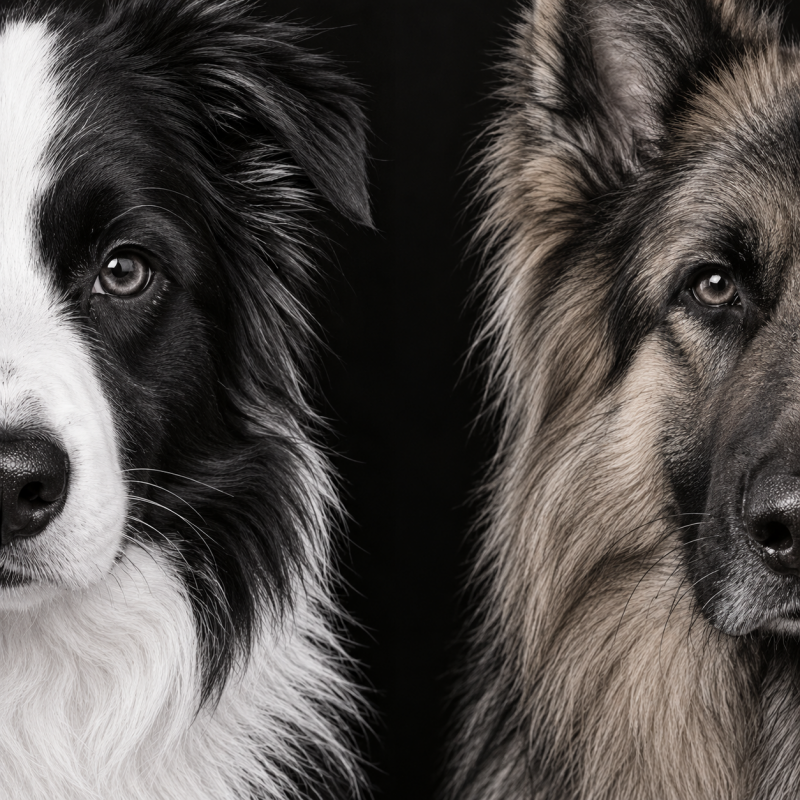 Originele foto van twee honden als voorbeeld voor een dubbelportret in opdracht