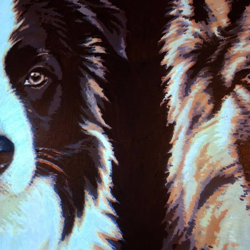 Handgeschilderd dubbelportret van twee honden op één doek door THILS