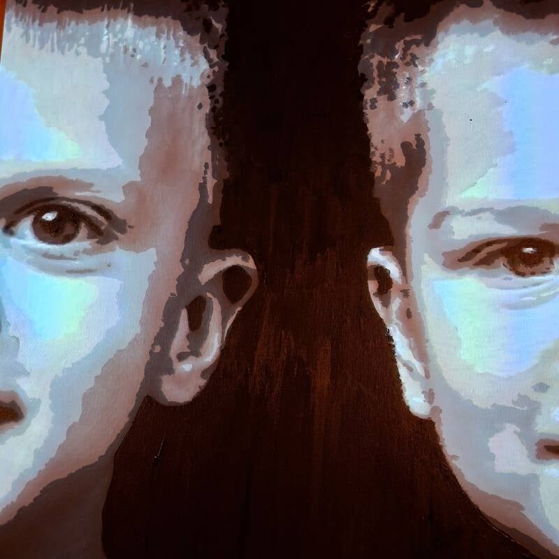 Handgeschilderd dubbelportret van twee kinderen op één doek door THILS