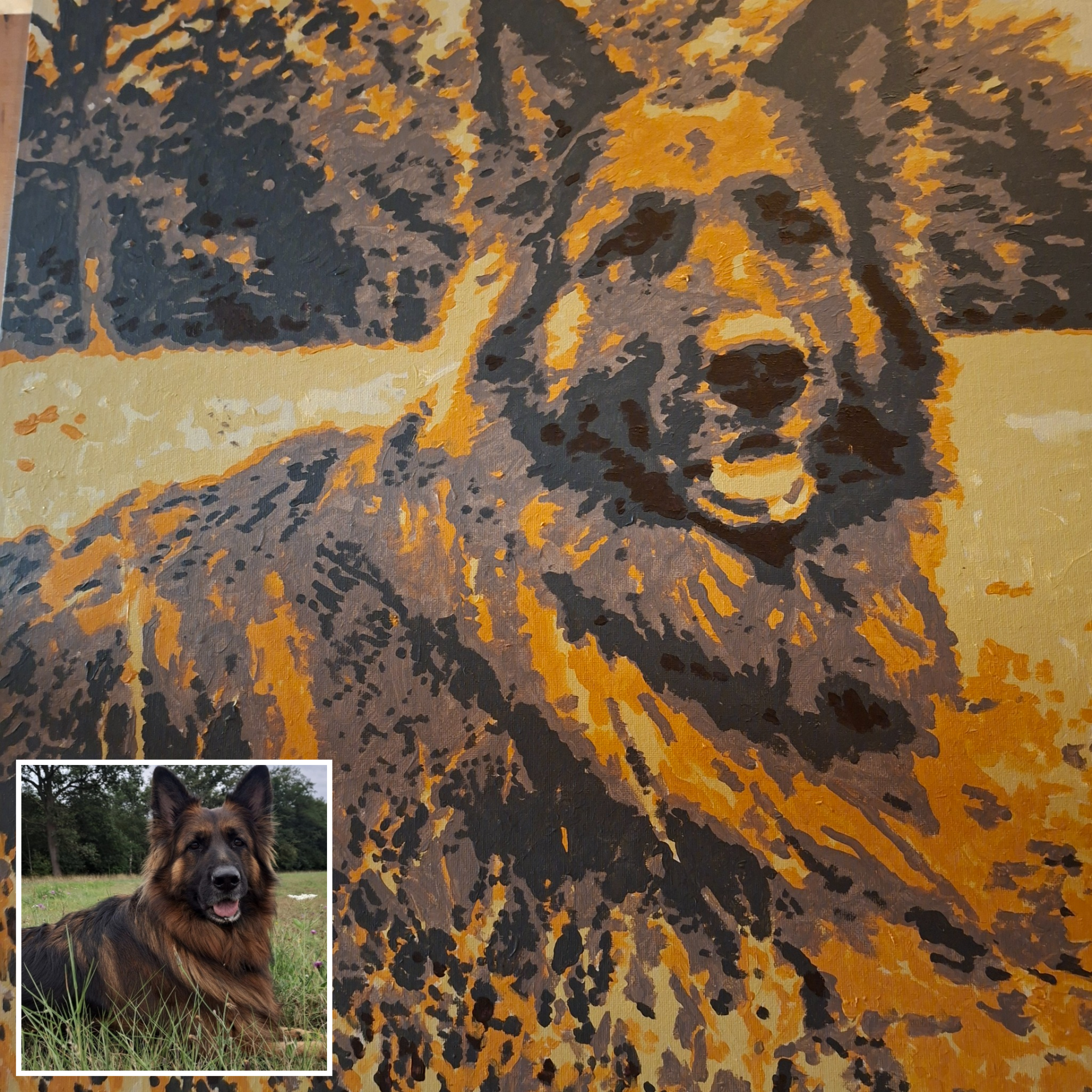 Schilderij van Duitse herder gemaakt van eigen foto bij THILS