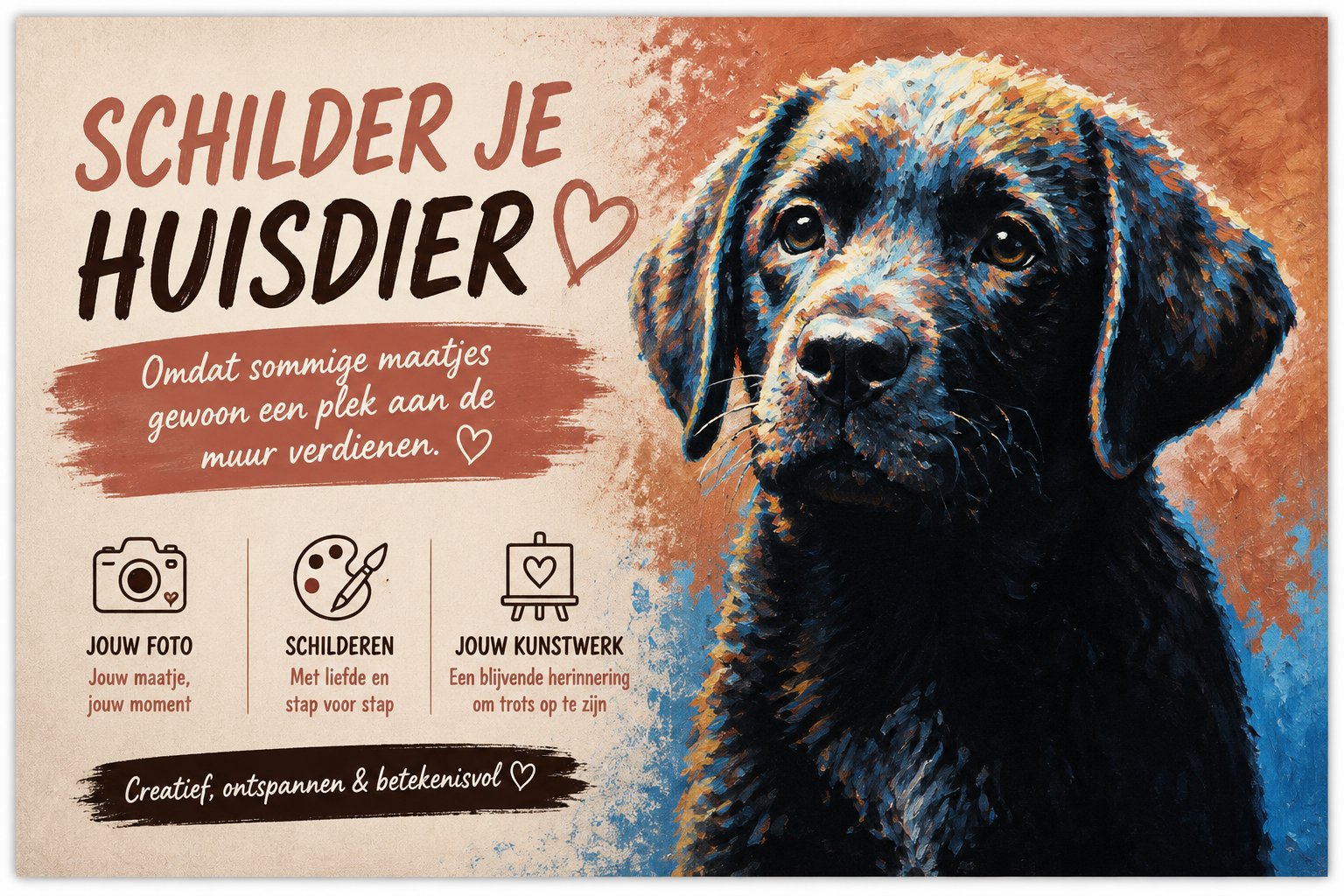 Kleurrijk hondenportret voor de workshop Schilder je huisdier bij THILS in Lichtenvoorde