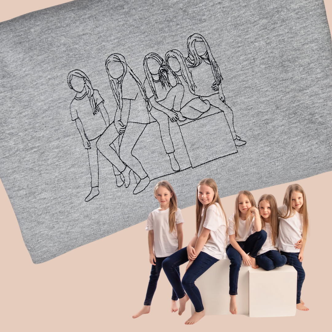 The Signature Outline: Custom Hand-Drawn Minimalist Photo Embroidery (Adult)