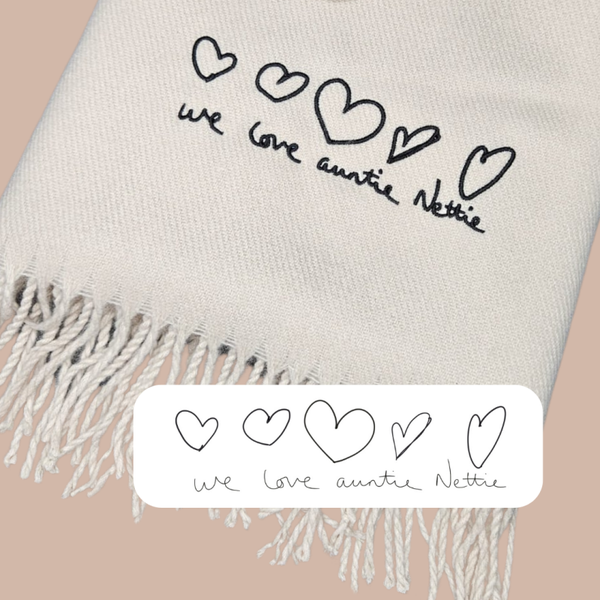 Handwriting or Drawing Keepsake Embroidered Scarf