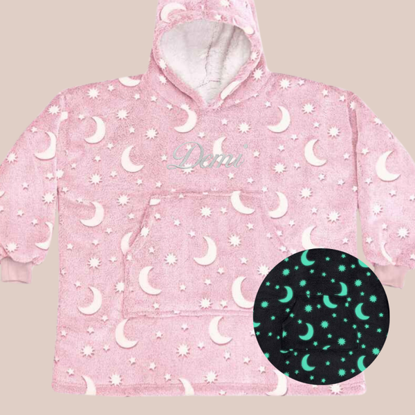 Child Personalised Embroidered GLOW Hooded Blanket - Script
