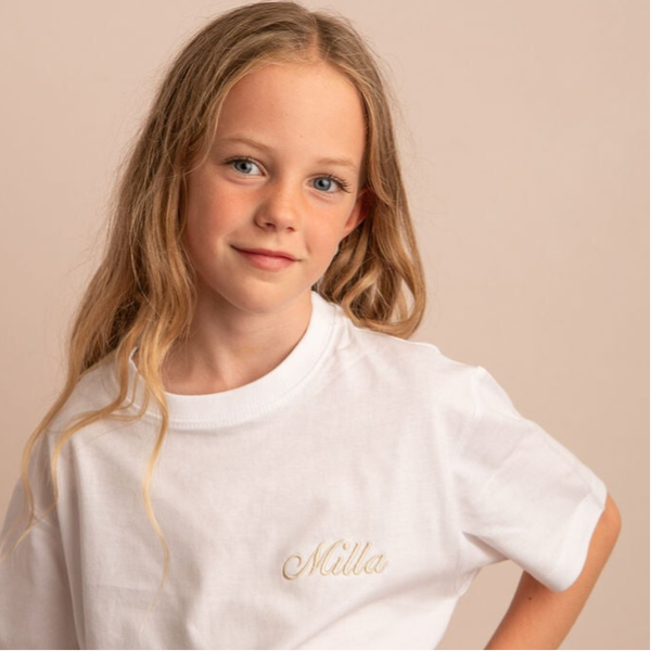 Small Name (Script) - Child Personalised Embroidered T Shirt