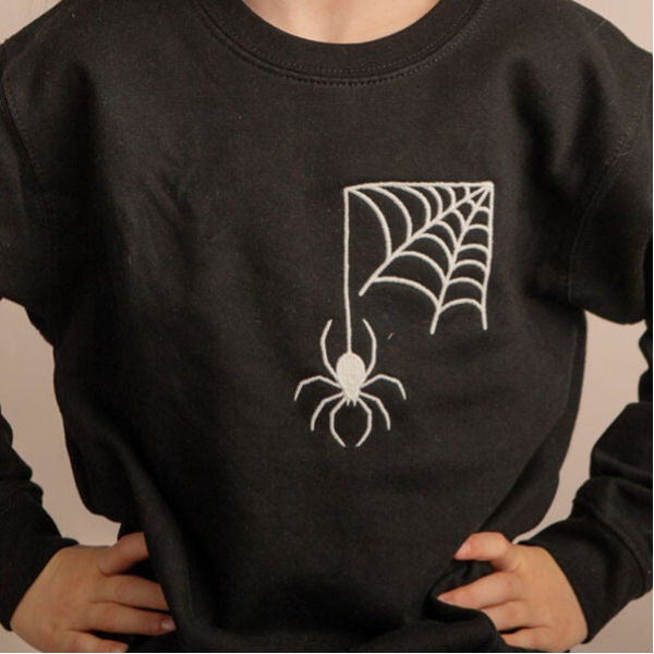 Adult Halloween Spider Web - Embroidered Sweater or Hoodie