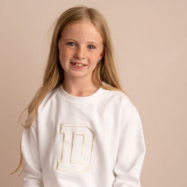 Large College Initial -  Child Embroidered Sweater or Hoodie