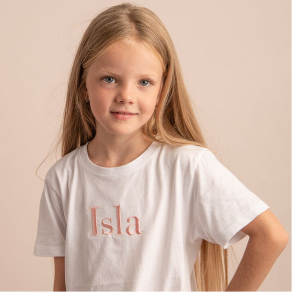 Large Name (Bodoni) - Child Personalised Embroidered T Shirt