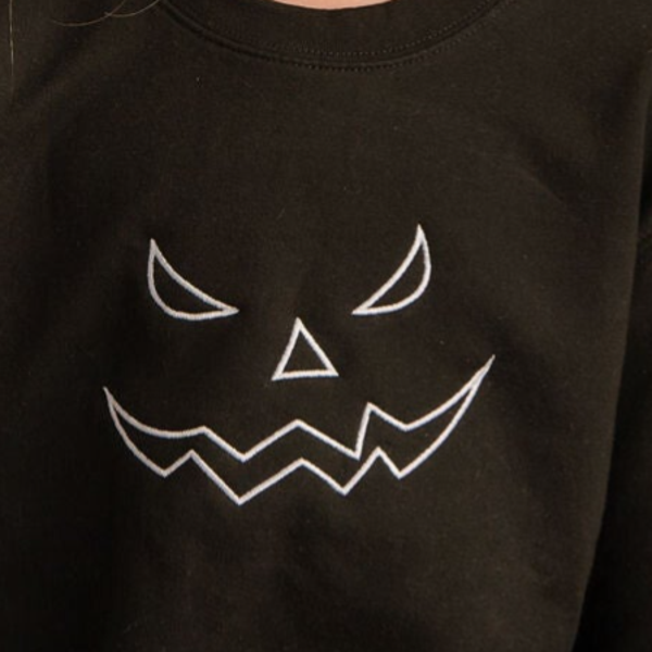 Adult Halloween Pumpkin Face Outline - Embroidered Sweater or Hoodie