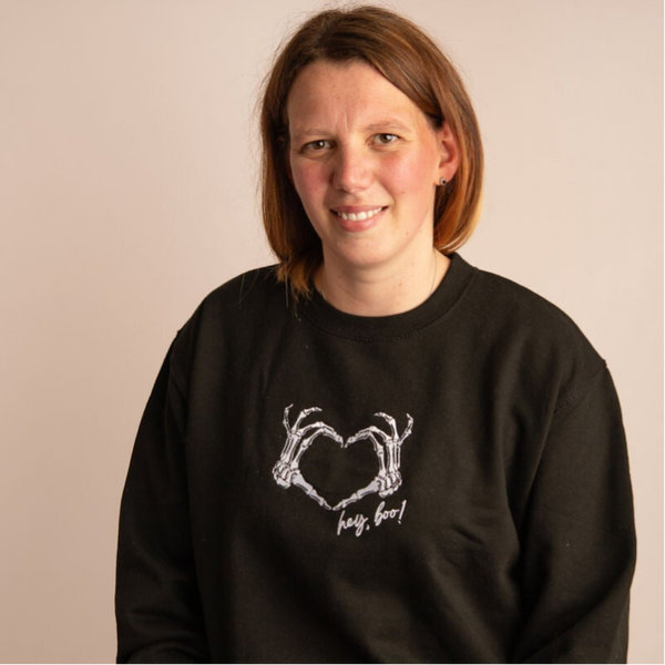 Adult Halloween Skeleton Heart Hands - Embroidered Sweater or Hoodie