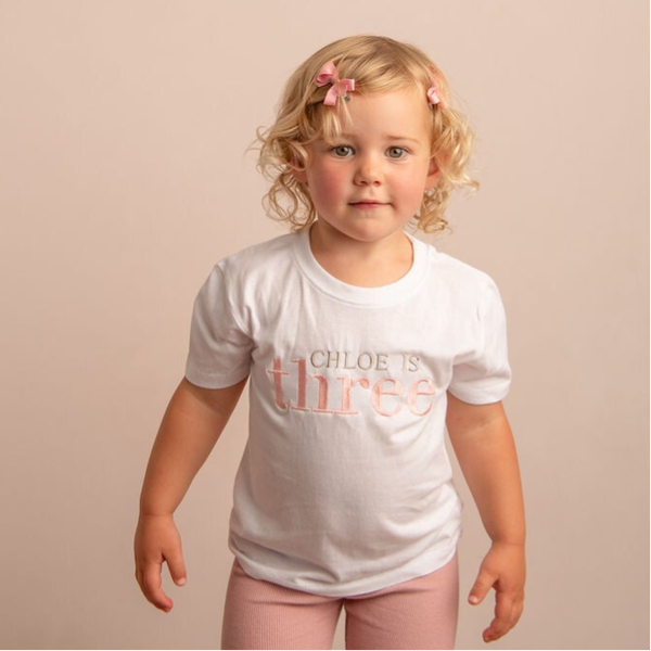Name is (Birthday Age) - Child Personalised Embroidered T Shirt