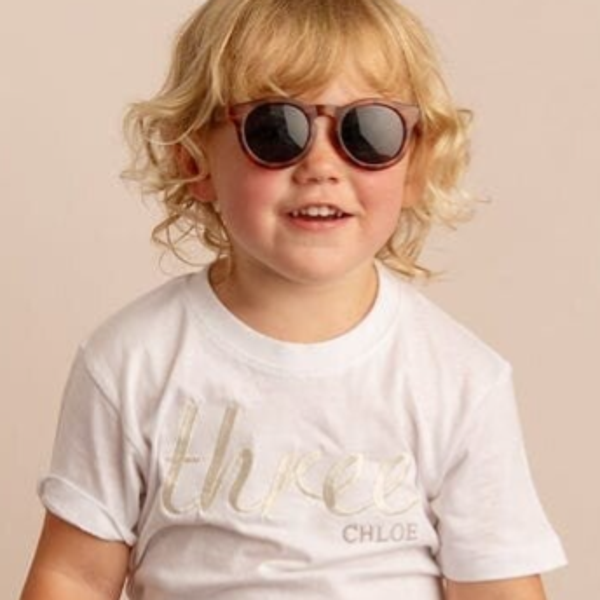 Birthday Age Script & Name - Child Personalised Embroidered T Shirt