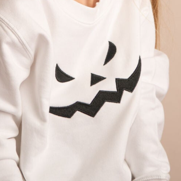 Adult Halloween Pumpkin Face - Embroidered Sweater or Hoodie