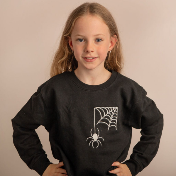 Child Halloween Spider Web - Embroidered Sweater or Hoodie