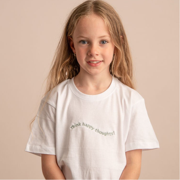Think Happy Thoughts - Child Embroidered T Shirt