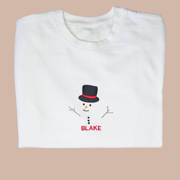 Christmas Snowman & Name - Child Personalised Embroidered Sweater or Hoodie