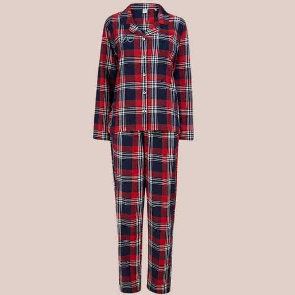 Christmas Embroidered Initials (Script) - Adults Personalised Tartan Pyjamas