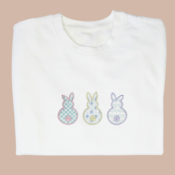 Lace Detail Bunny Trio - Child Embroidered Easter Sweater or Hoodie