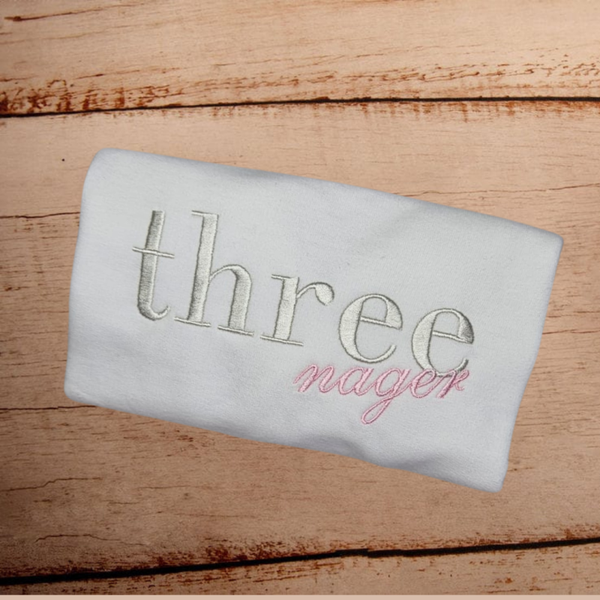 Three-nager - Child Embroidered Birthday T Shirt