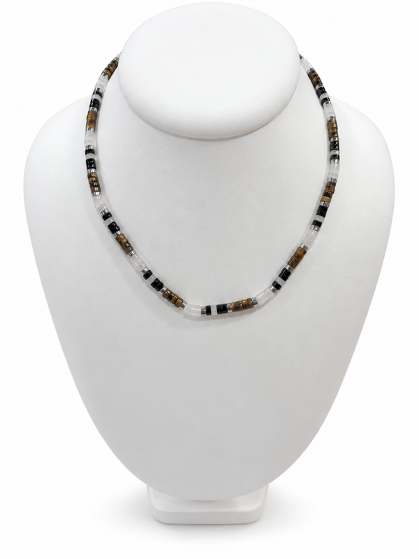 COLLIER HOMME OEIL DU TIGRE ET QUARTZ