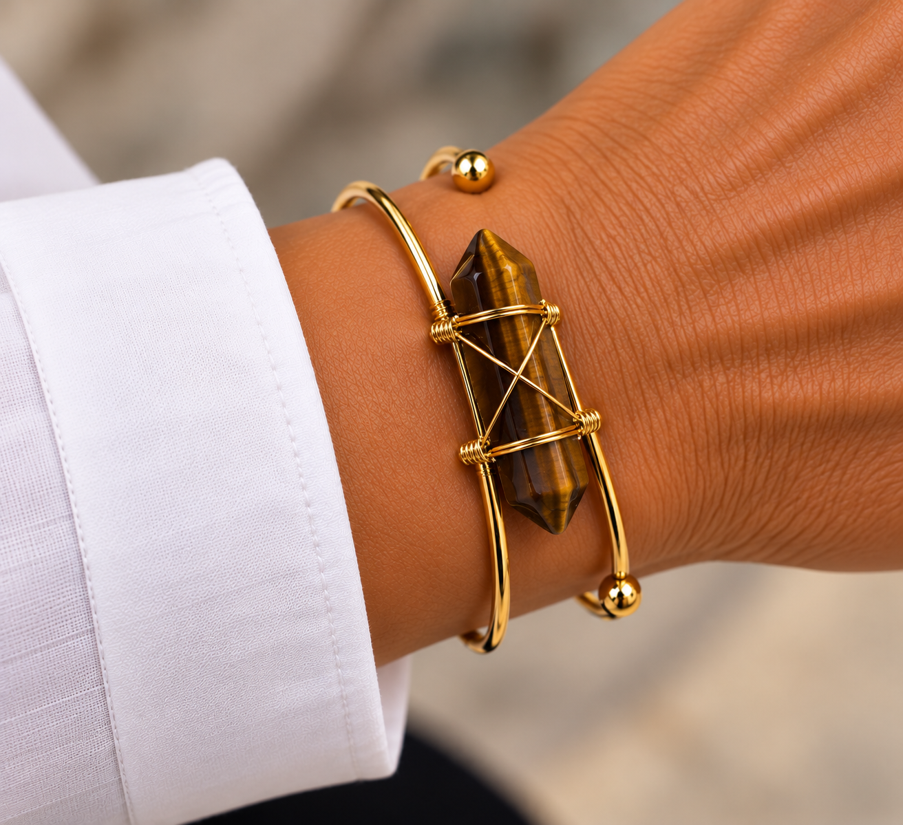 BRACELET FEMME ACIER ET OEIL DE TIGRE