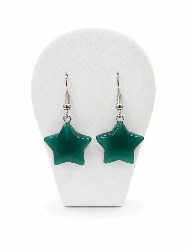 BOUCLE D'OREILLE ETOILE AGATE VERTE