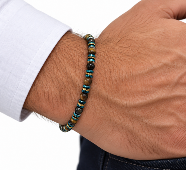 BRACELET HOMME OEIL DU TIGRE ET HEMATITTE