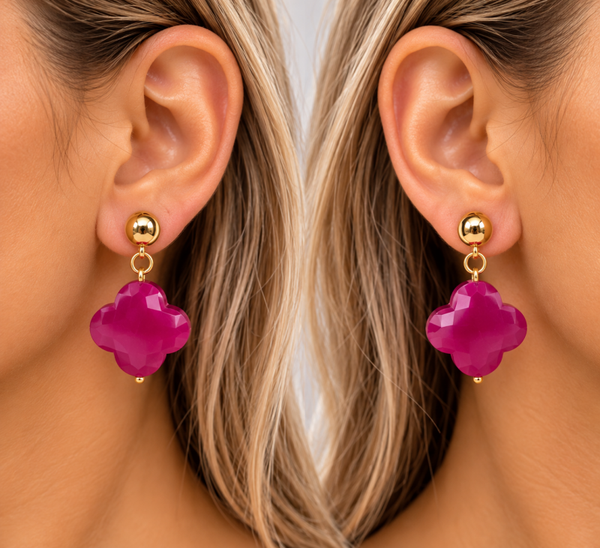 BOUCLE D'OREILLE TREFLE AGATE ROSE