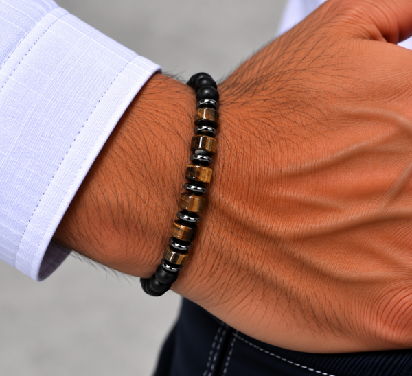 BRACELET HOMME OEIL DU TIGRE ET HEMATITTE