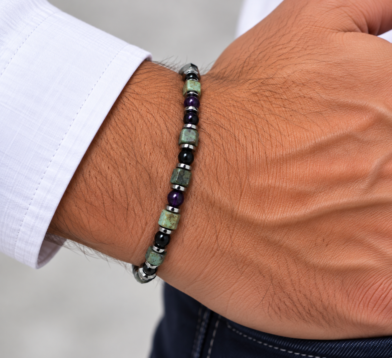 BRACELET HOMME L'AVENTURINE ET HEMATITE