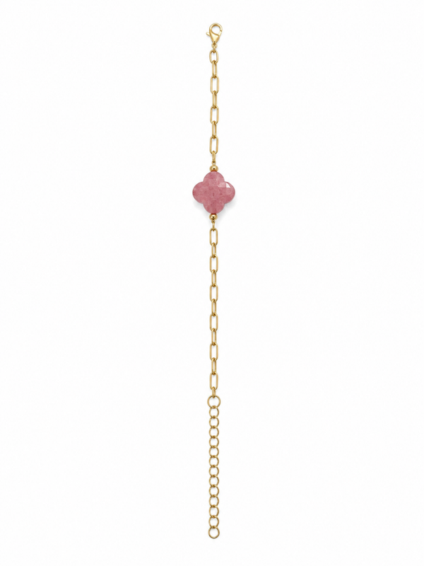 BRACELET TREFLE QUARTZ ROSE
