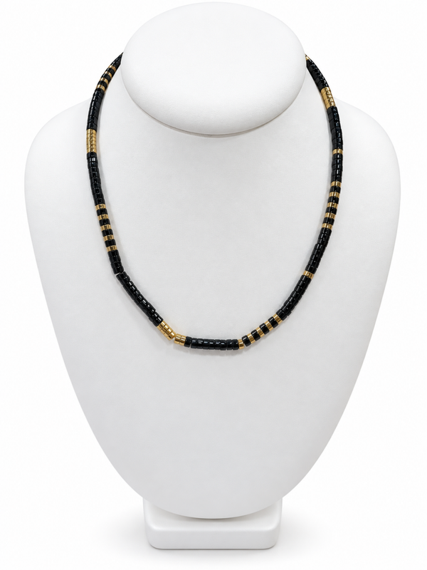 COLLIER HOMME OEIL DU TIGRE ET ONYX NOIR