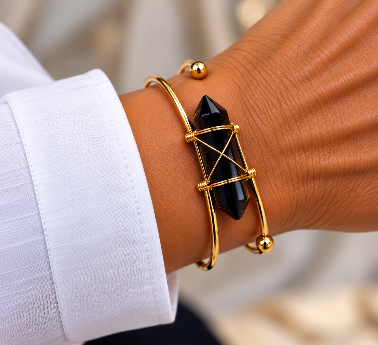BRACELET FEMME ACIER ET OBSIDIENNE