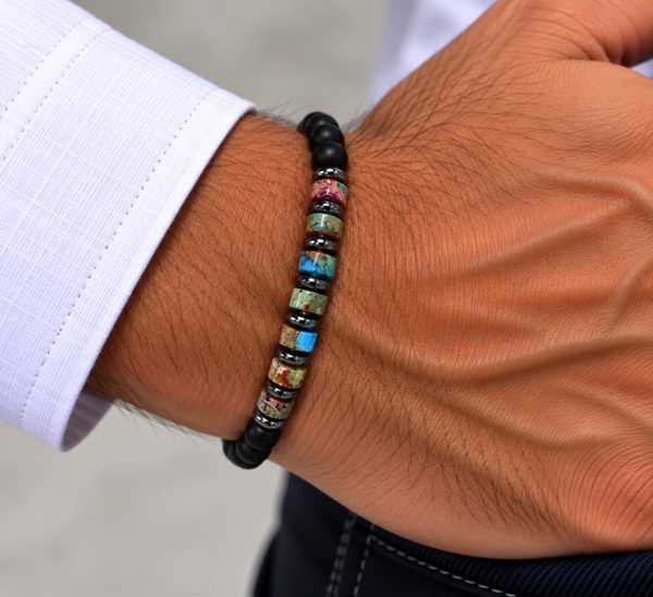 BRACET HOMME EN PIERRES NATURELLES MULTICOLORES