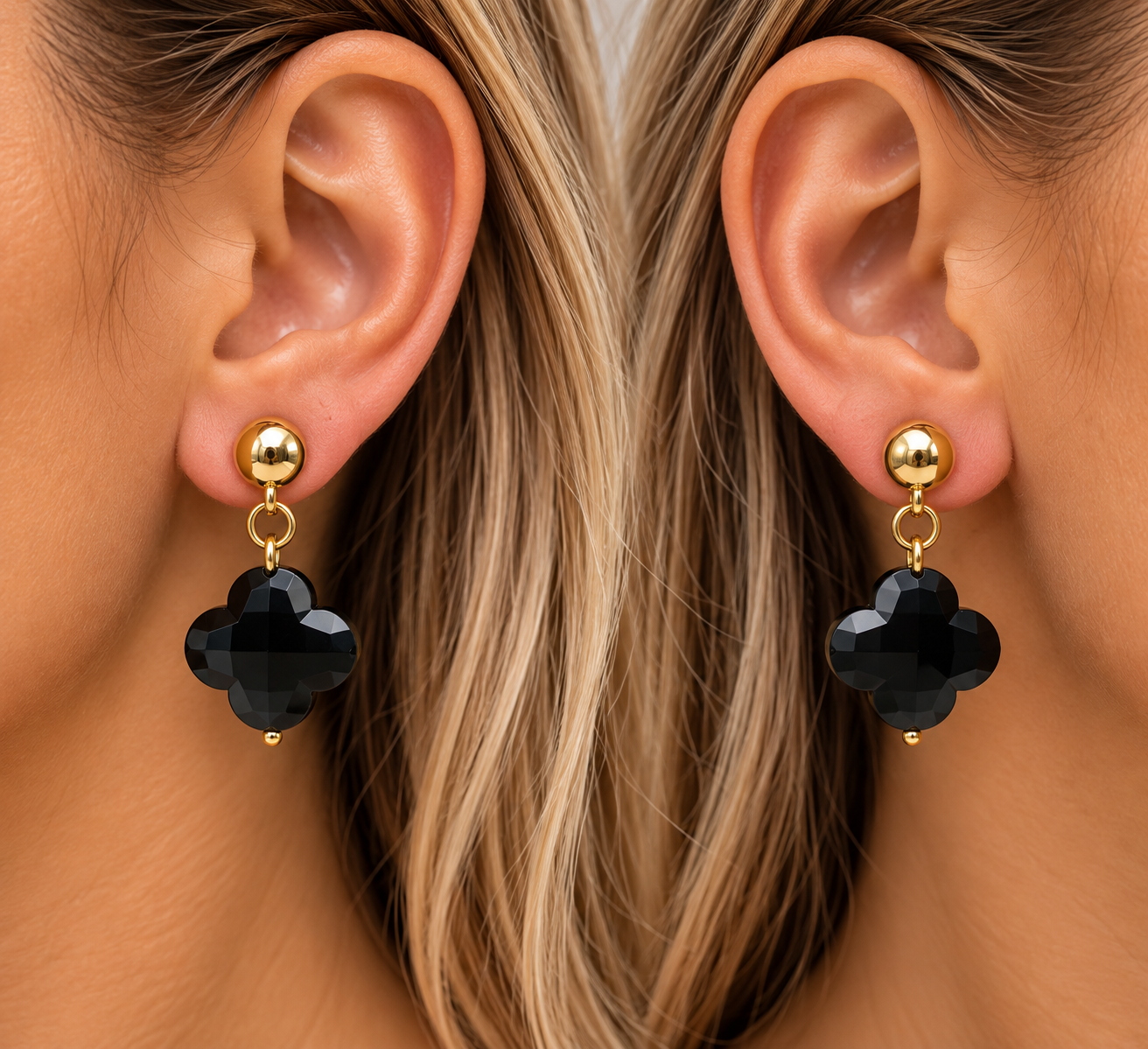BOUCLE D'OREILLE TREFLE ONYX NOIR