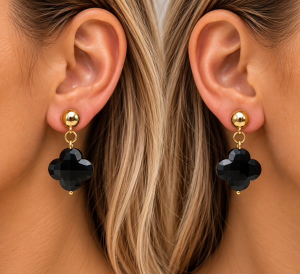 BOUCLE D'OREILLE TREFLE ONYX NOIR